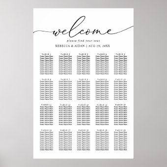 Elegant Script Black and White Wedding Seating Poster | Zazzle