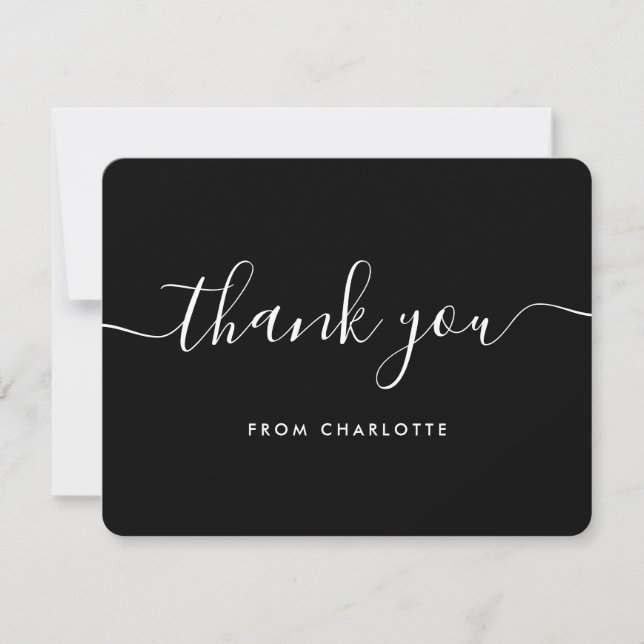 Elegant Script Black and White Wedding Shower Thank You Card (Front)