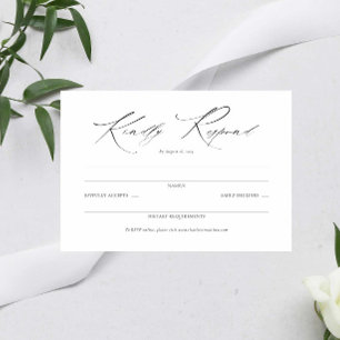 Elegant Script Black and White Wedding Simple RSVP