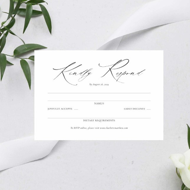 Elegant Script Black and White Wedding Simple RSVP Card (Creator Uploaded)