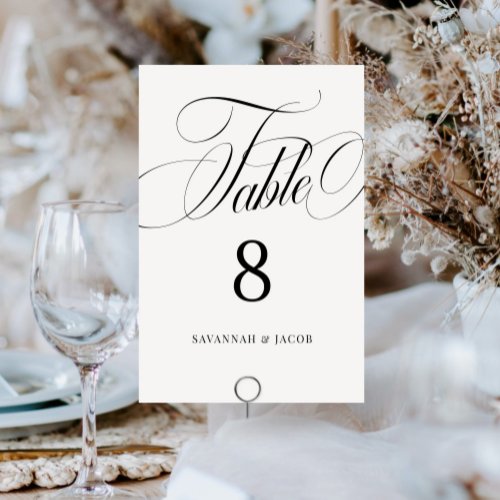 Elegant Script Black and White Wedding  Table Number