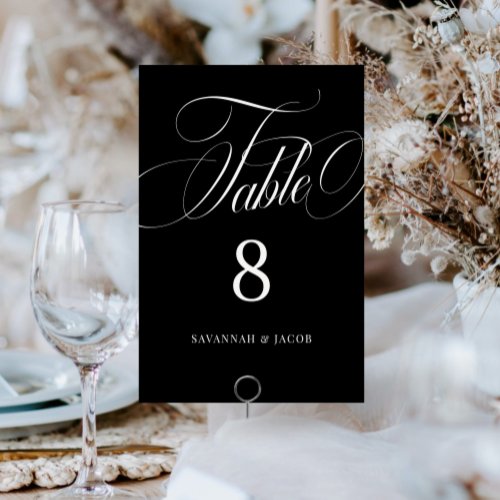 Elegant Script Black and White Wedding  Table Number