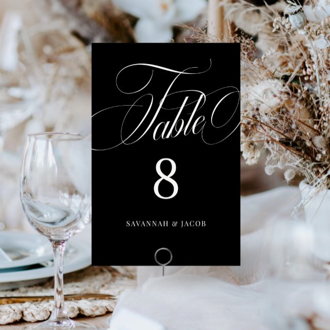 Elegant Script Black and White Wedding  Table Number (Creator Uploaded)