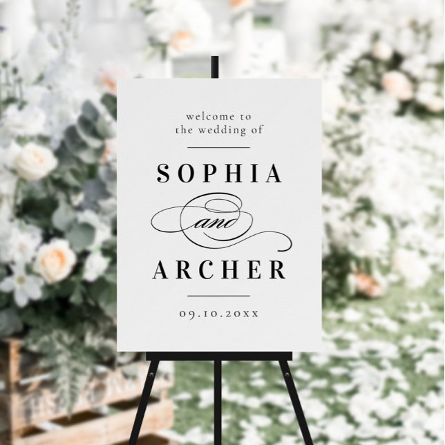 Elegant Script Black and White Wedding Welcome Foam Board (Creator Uploaded)