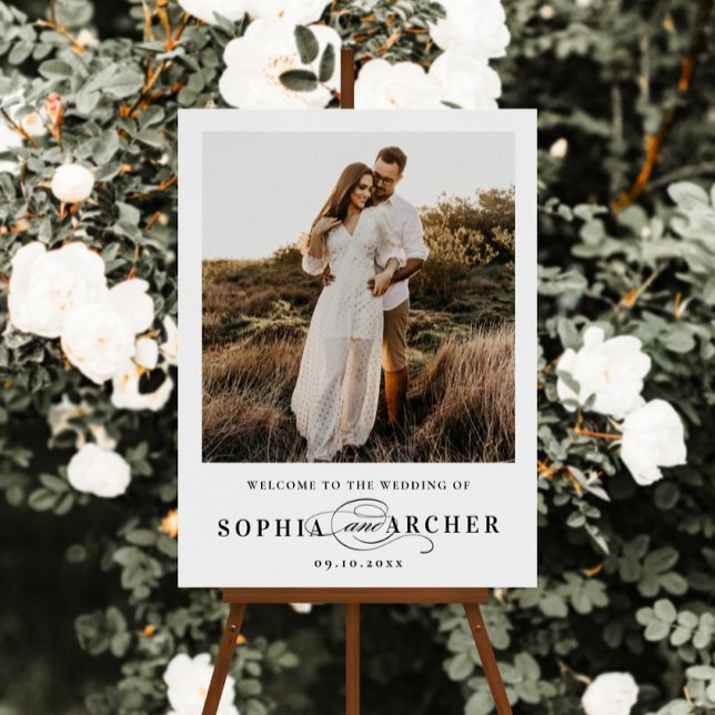 Elegant Script Black and White Wedding Welcome Foam Board (Creator Uploaded)