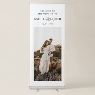 Elegant Script Black and White Wedding Welcome Retractable Banner