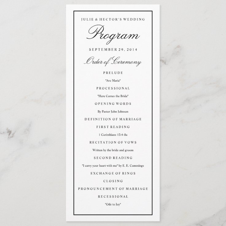 Elegant Script Black Border Wedding Program | Zazzle