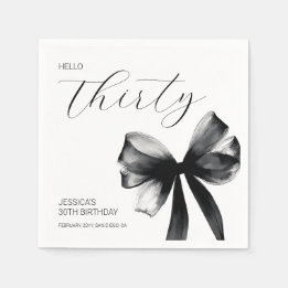 Elegant Script Black Bow 30th Birthday Party Napkins