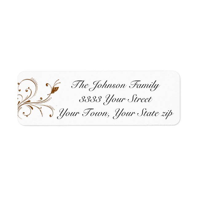 Elegant Script Black  Brown Return Address Label (Front)