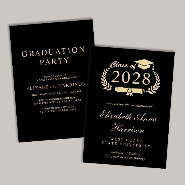 Elegant Script Black College Graduation Party Invitation (An elegant college graduation party invitation to celebrate the graduate's achievements)