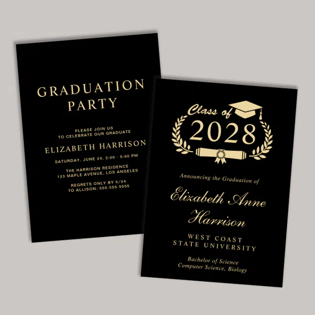 Elegant Script Black College Graduation Party Invitation | Zazzle