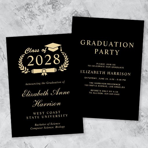 Elegant Script Black College Graduation Party Invitation | Zazzle