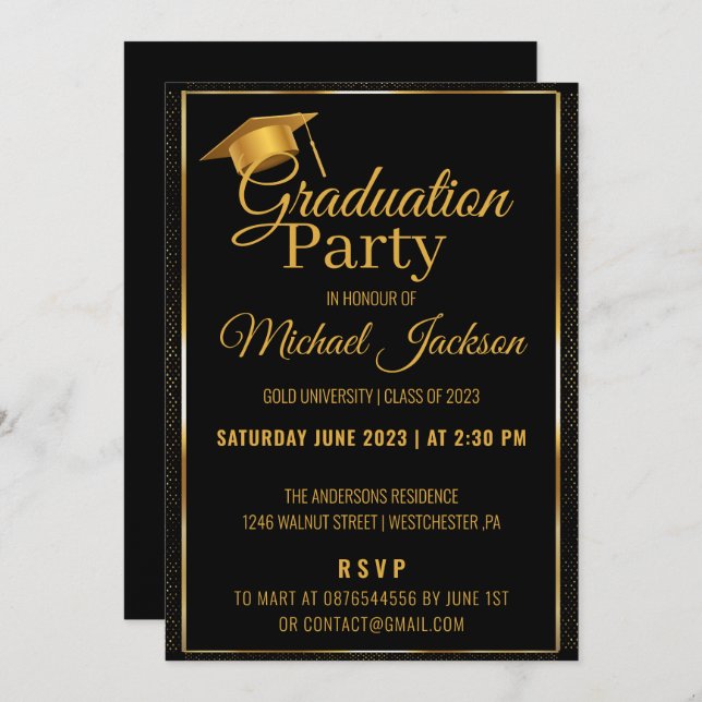 Elegant Script Black Confetti Graduation Party  Invitation (Front/Back)