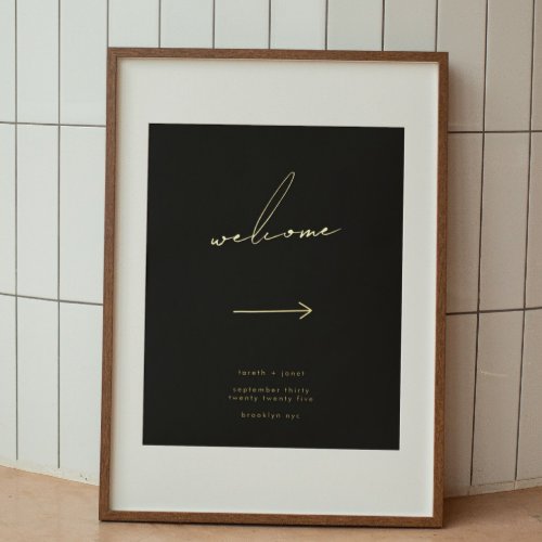 Elegant Script Black Direction Welcome Gold Foil Prints