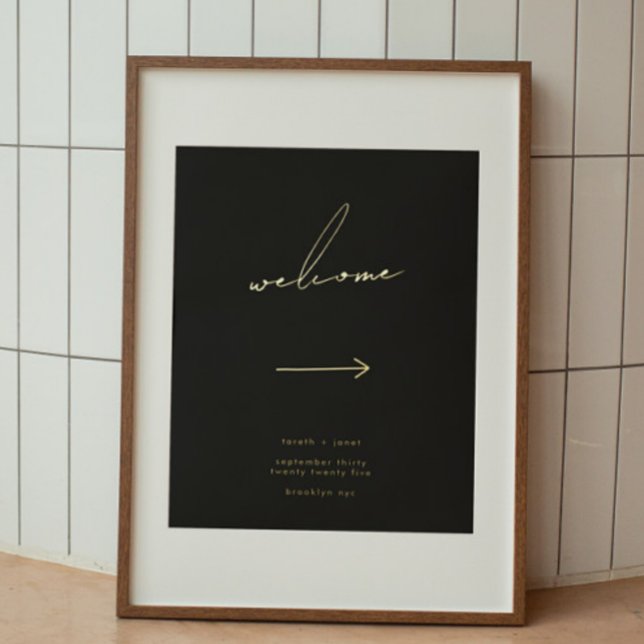 Elegant Script Black Direction Welcome Gold Foil Prints (Creator Uploaded)