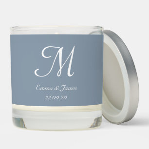 Elegant Script Black Dusty Blue Monogram Wedding  Scented Candle