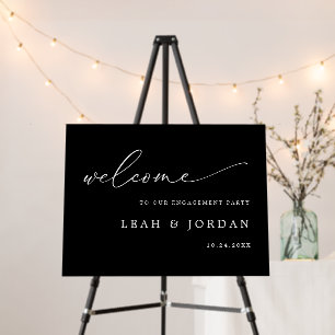 Elegant Script Black Engagement Party Welcome Sign