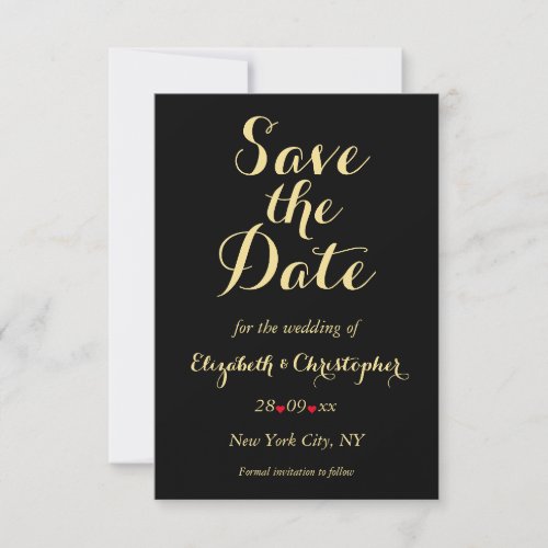 Elegant Script Black Faux Gold Wedding Engagement Save The Date