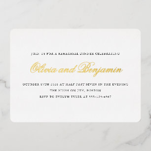 Elegant Script Black Formal Rehearsal Dinner Gold Foil Invitation