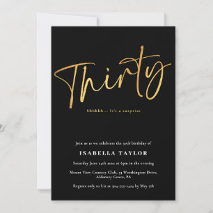 Elegant Script Black Gold 30th Birthday Invitation