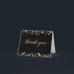 Elegant Script Black gold confetti 50th birthday Thank You Card<br><div class="desc">Express your heartfelt gratitude in style with this elegant and personalized 50th birthday thank you card. Designed with sophistication in mind, this folded card is the perfect way to thank your loved ones for making your milestone celebration truly unforgettable. The black background sets the stage for a touch of luxury,...</div>