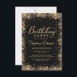 Elegant Script Black Gold Glitter 60th Birthday Invitation<br><div class="desc">Modern Elegant Black and Gold glitter 60th birthday party invitations. This adult girly card design features stylish handwritten calligraphy script in gold on black background with loose glam faux gold glitter frame around. Easy to personalize,  perfect for any age.</div>