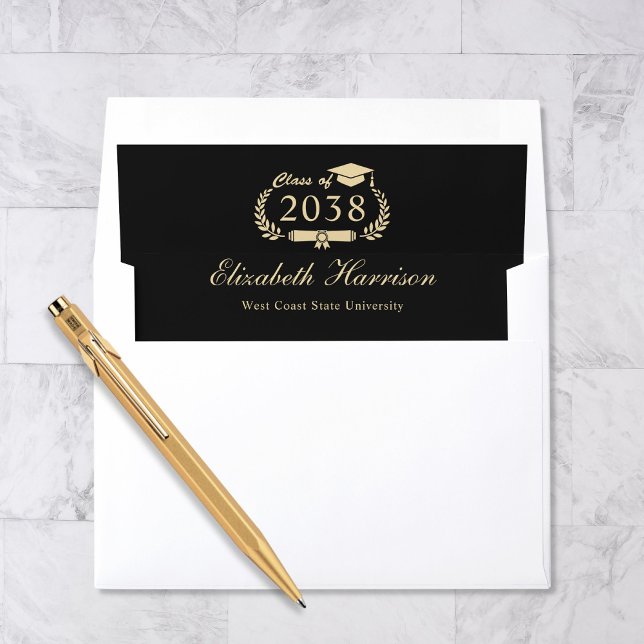 Elegant Script Black Gold Graduation Envelope Liner (Creator Uploaded)