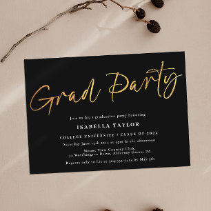 Elegant Script Black Gold Graduation Party Invitation