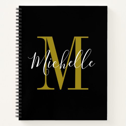 Elegant Script Black Gold Monogram Name Notebook