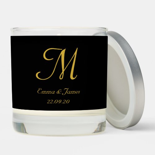 Elegant Script Black  Gold Monogram Wedding  Scented Candle