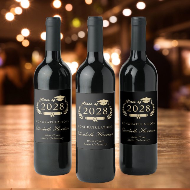 Elegant Script Black Gold Party Graduation Wine Label (Creator Uploaded)