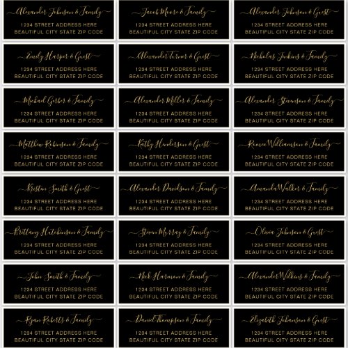 Elegant Script Black Gold Wedding Guest Address Sticker