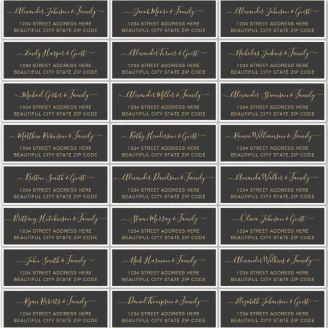 Elegant Script Black Gold Wedding Guest Address Sticker (Front)