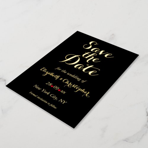 Elegant Script Black Gold Wedding Save the Date Foil Invitation