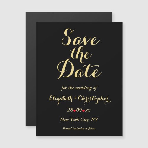 Elegant Script Black Gold Wedding Save the Date Magnetic Invitation