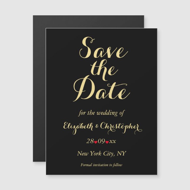 Elegant Script Black Gold Wedding Save the Date Magnetic Invitation (Front/Back)