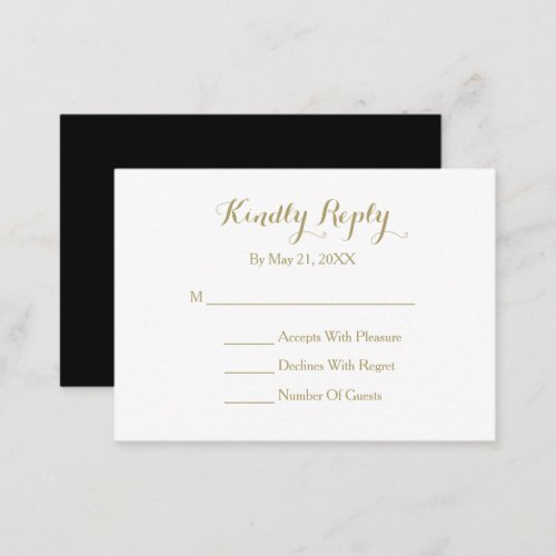 Elegant Script Black Gold White RSVP Card