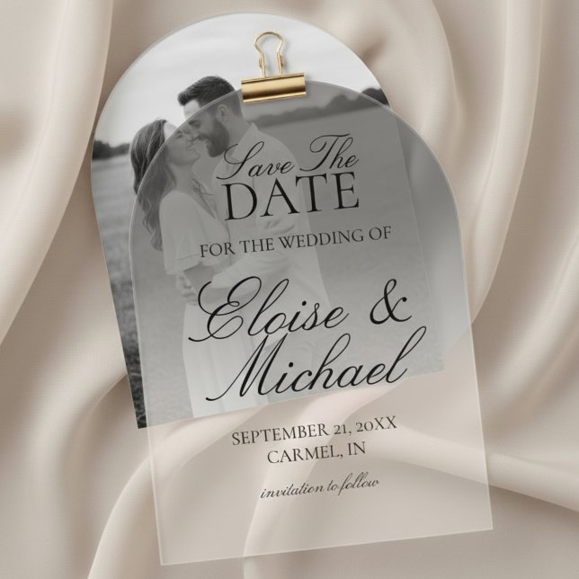 Elegant Script Black Gradient Save The Date (Invite guests to mark their calendars with this Elegant Script Gradient Wedding Acrylic Invitation!)