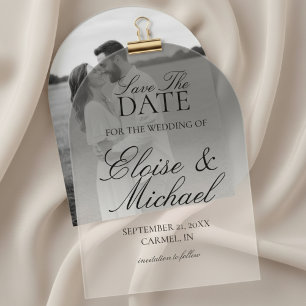 Elegant Script Black Gradient Save The Date Acrylic Invitations