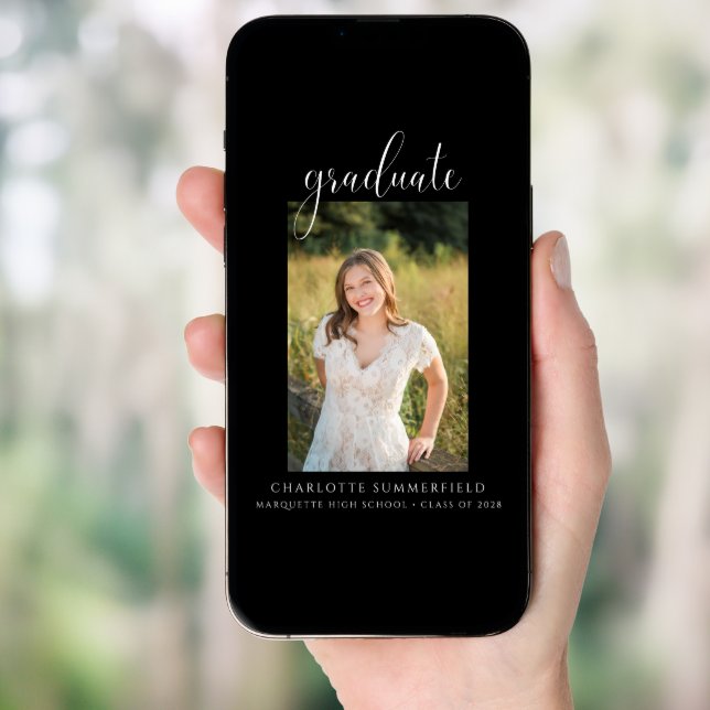 Elegant Script Black Graduation Announcement (Front Digital)