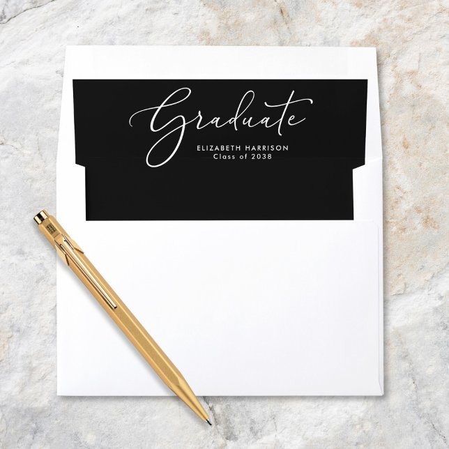 Elegant Script Black Graduation Envelope Liner (Creator Uploaded)