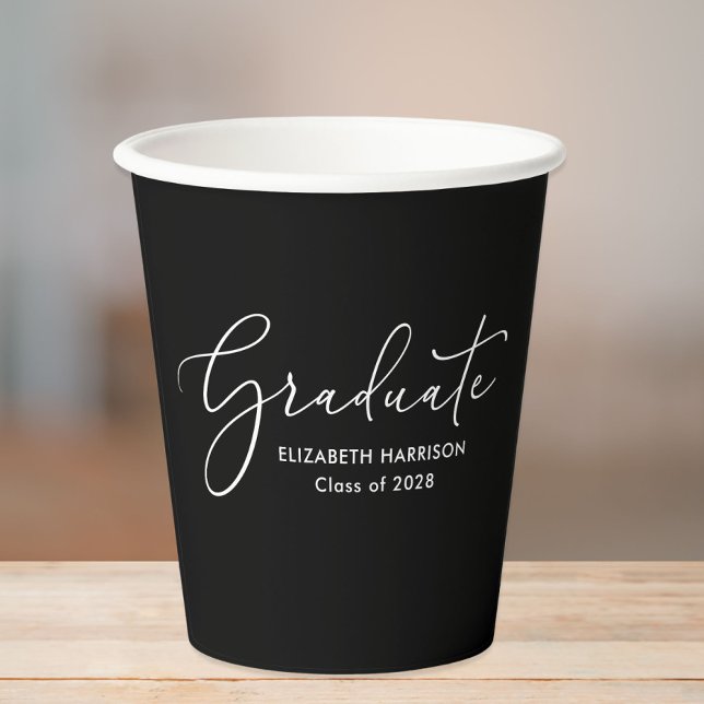 Elegant Script Black Graduation Party Paper Cups (Creator Uploaded)