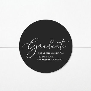 Elegant Script Black Graduation Return Address Classic Round Sticker