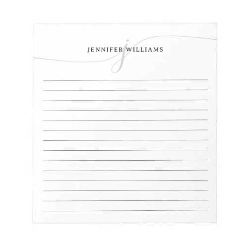 Elegant Script Black Gray Modern Monogram Lined Notepad