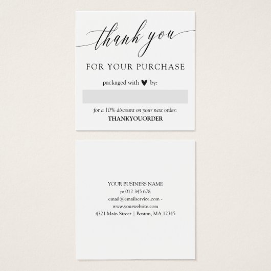 Elegant Script Black Heart Thank You For Order (Front & Back)