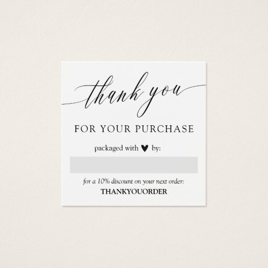 Elegant Script Black Heart Thank You For Order (Front)