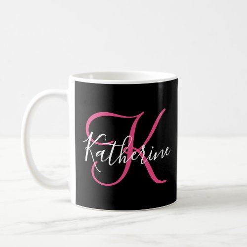 Elegant Script Black Hot Pink Girly Monogram Coffee Mug