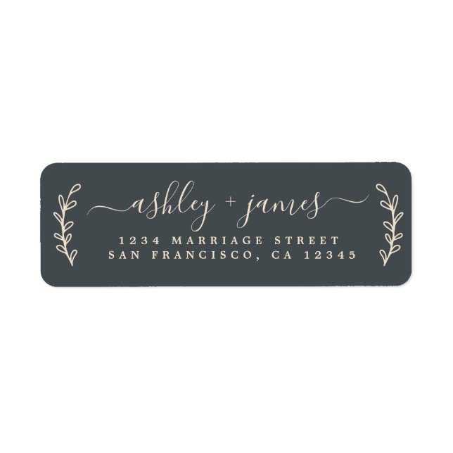 Elegant Script Black Ivory Wedding Return Address Label (Front)