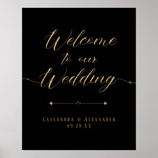 Elegant Script Black n Gold Welcome to our Wedding Poster (Front)