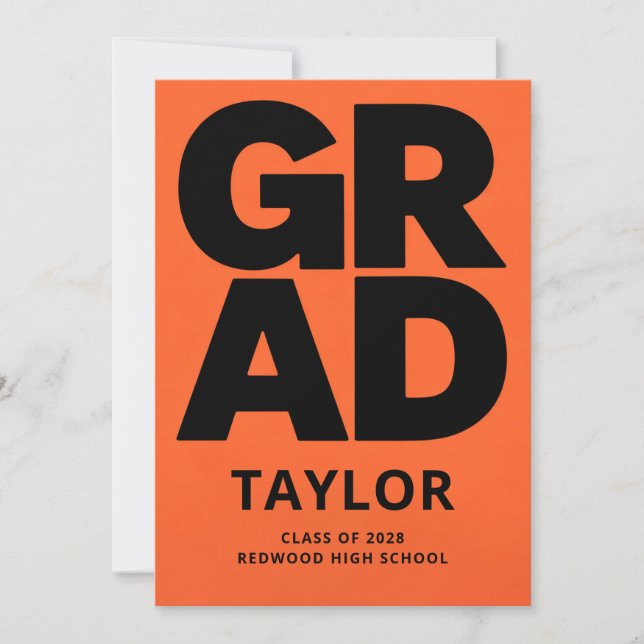 Elegant Script Black Orange Graduation Thank You Card (Front)